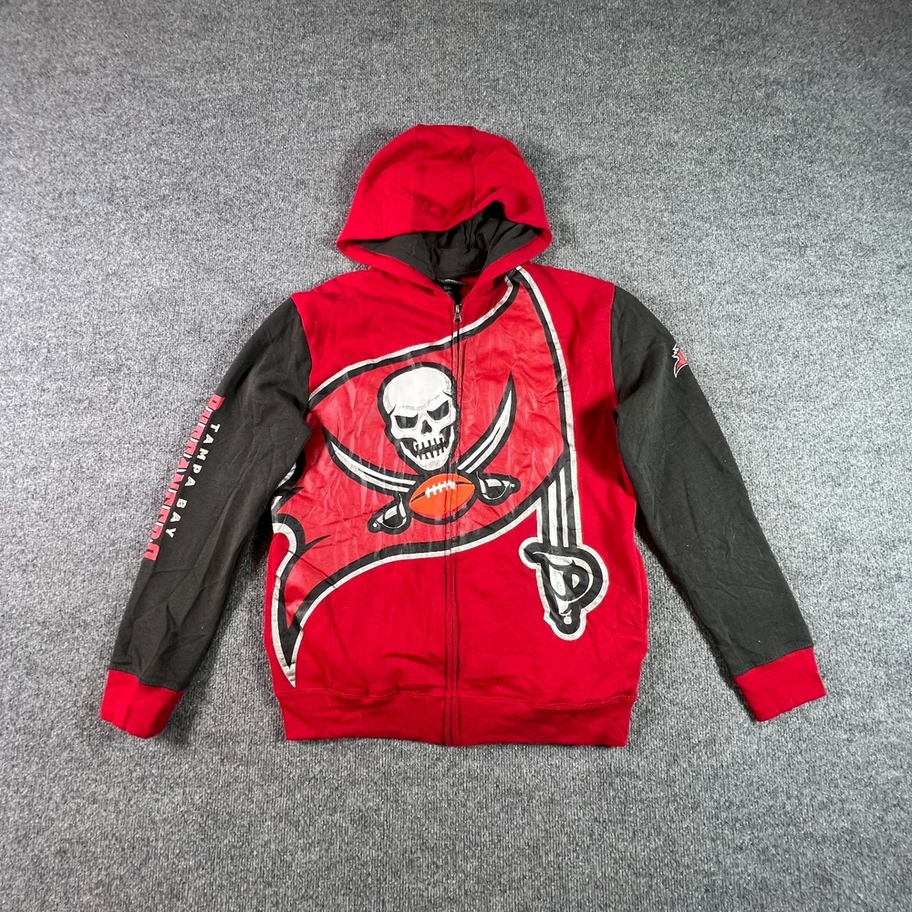 NFL Tampa Bay Buccaneers Hoodie Boys XL Red Black Graphic Zip-Up Football Sport